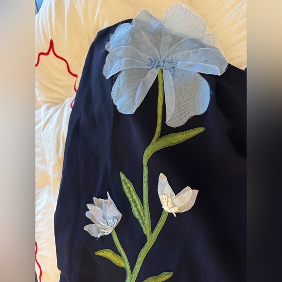 Lela Rose Navy Strapless Floral Appliqué Gown - Picture 5 of 6